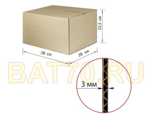 Гофроящик, длина 380 х ширина 280 х высота 225 мм, марка Т22, профиль В, FEFCO 0201 / ГОСТ