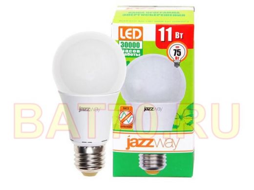 Светодиодная лампа A60 Е27 11W 3000K  JazzWay PLED-ECO  880Lm 220В аналог 75Вт