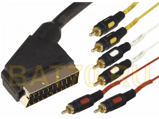 Шнур СКАРТ / 6тюльпанов  1,5 метра Шнур SCART шт - 6RCA шт  1.5М  (GOLD)  REXANT (PL-3482)