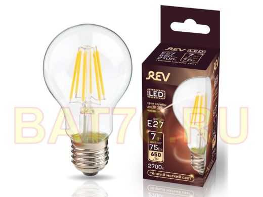 Светодиодная лампа  REV FILAMENT груша A60 E27 5W, 2700K, DECO Premium теплый свет