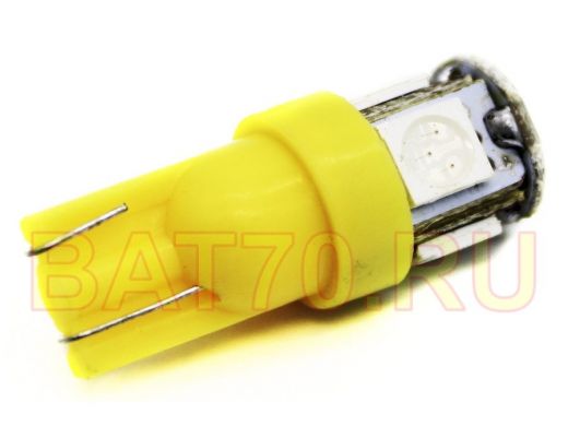 Лампа LED 12V для АВТО (цоколь T10) жёлтая (5 LED, 5050)