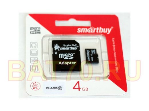 Карта памяти  micro SDHC    4GB  Smartbuy class 10, с адаптером