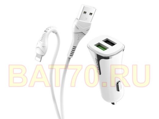 Зарядное устройство с USB  Hoco, Z31 Белый iOS Lightning (QC3.0,5V)