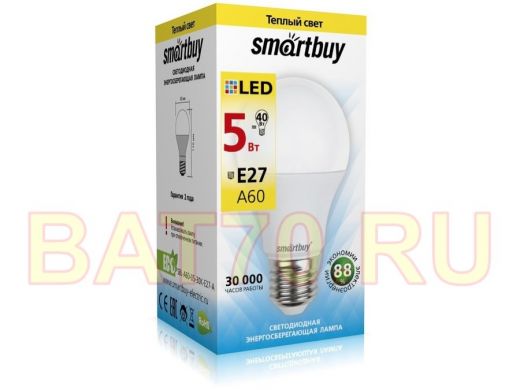 Светодиодная лампа A60 Е27  5W 3000K  Smartbuy-A60-05W/3000/E27