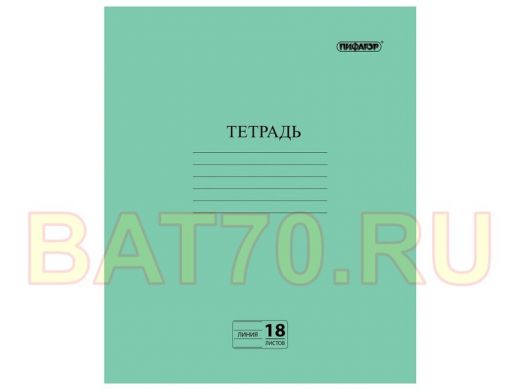 Тетрадь ЗЕЛЁНАЯ обложка 18л. "BR-73062", офсет №2 ЭКОНОМ, линия с полями