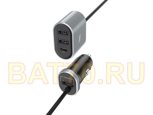 Автомобильный адаптер HOCO Z35 Серый (QC3.0,2400mA,5V) USB+TypeC